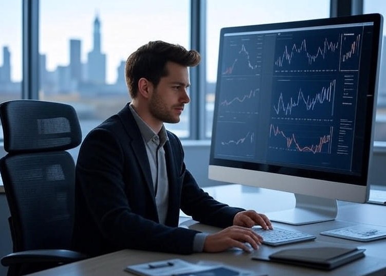 data scientist analyzing charts on a computer